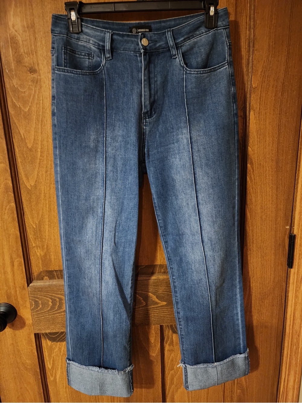 Marigold Kiss Cuffed Front-Seam Blue Jeans size L